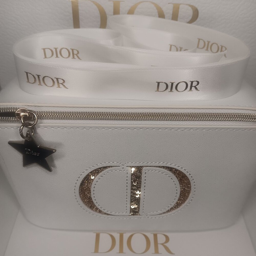 CHRISTIAN DIOR WHITE & GOLD COSMETIC BEAUTY BAG - Picture 7 of 12